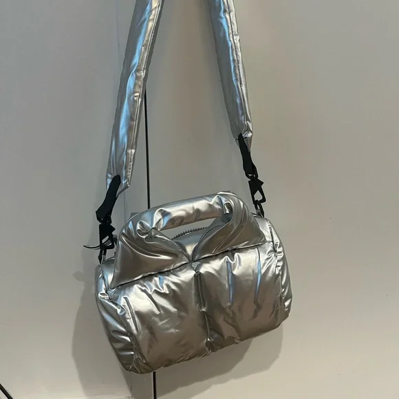 Rains Metallic Silver Crossbody Bag - Picture 1 of 5